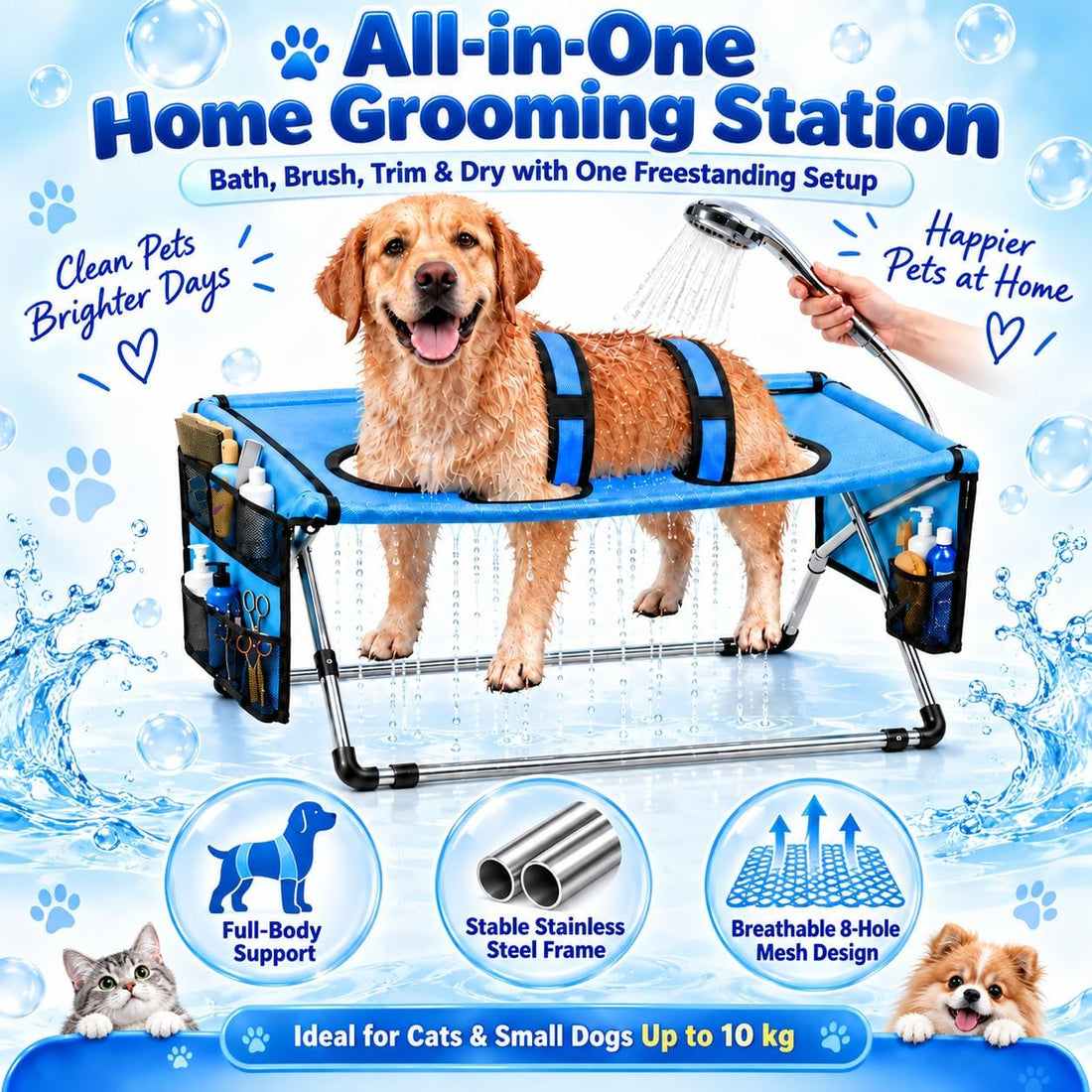 Dog Bed Foldable Grooming Hammock Stand and Bath Holder for Small Pets