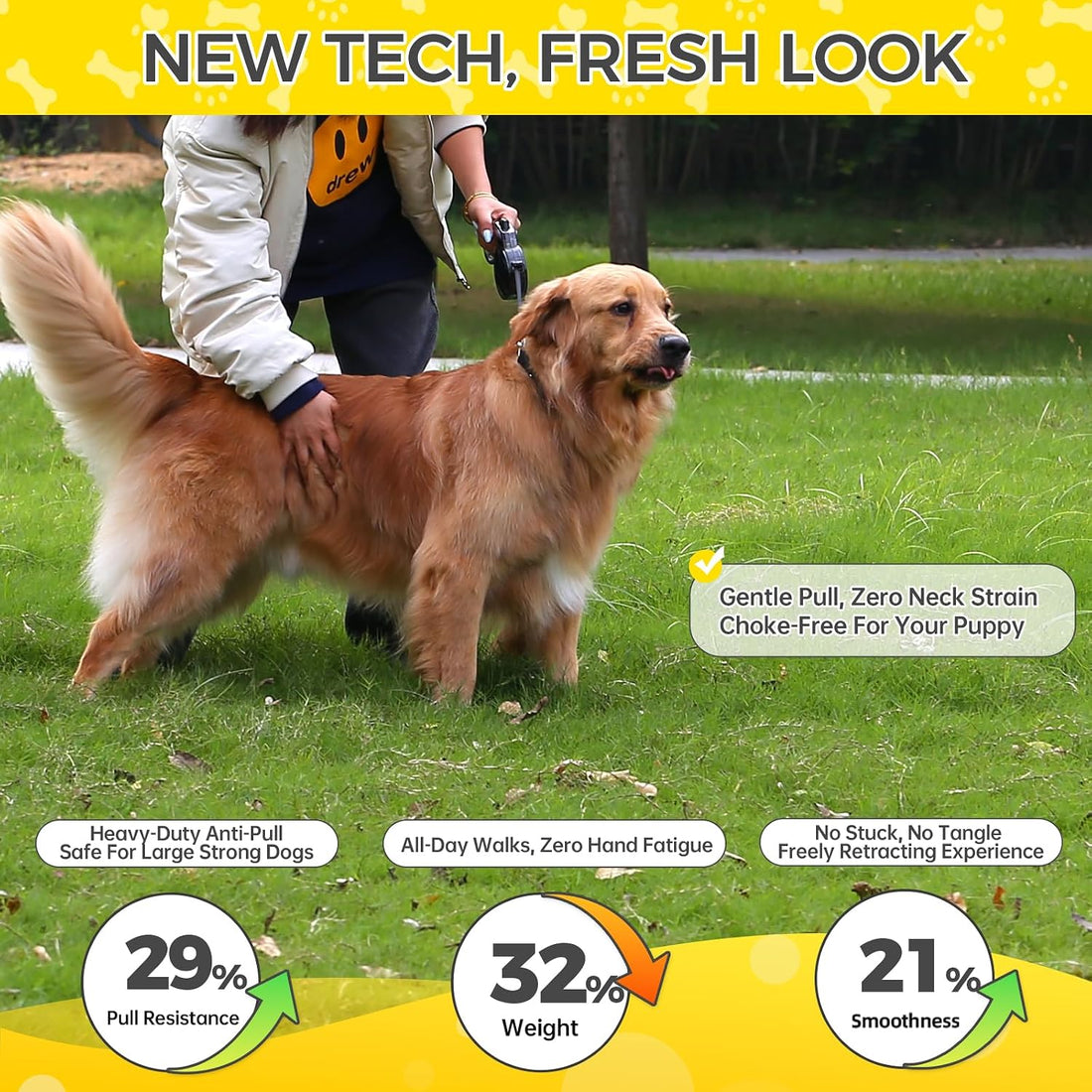16 ft Retractable Dog Leash, Transparent Design, Up to 110 lbs