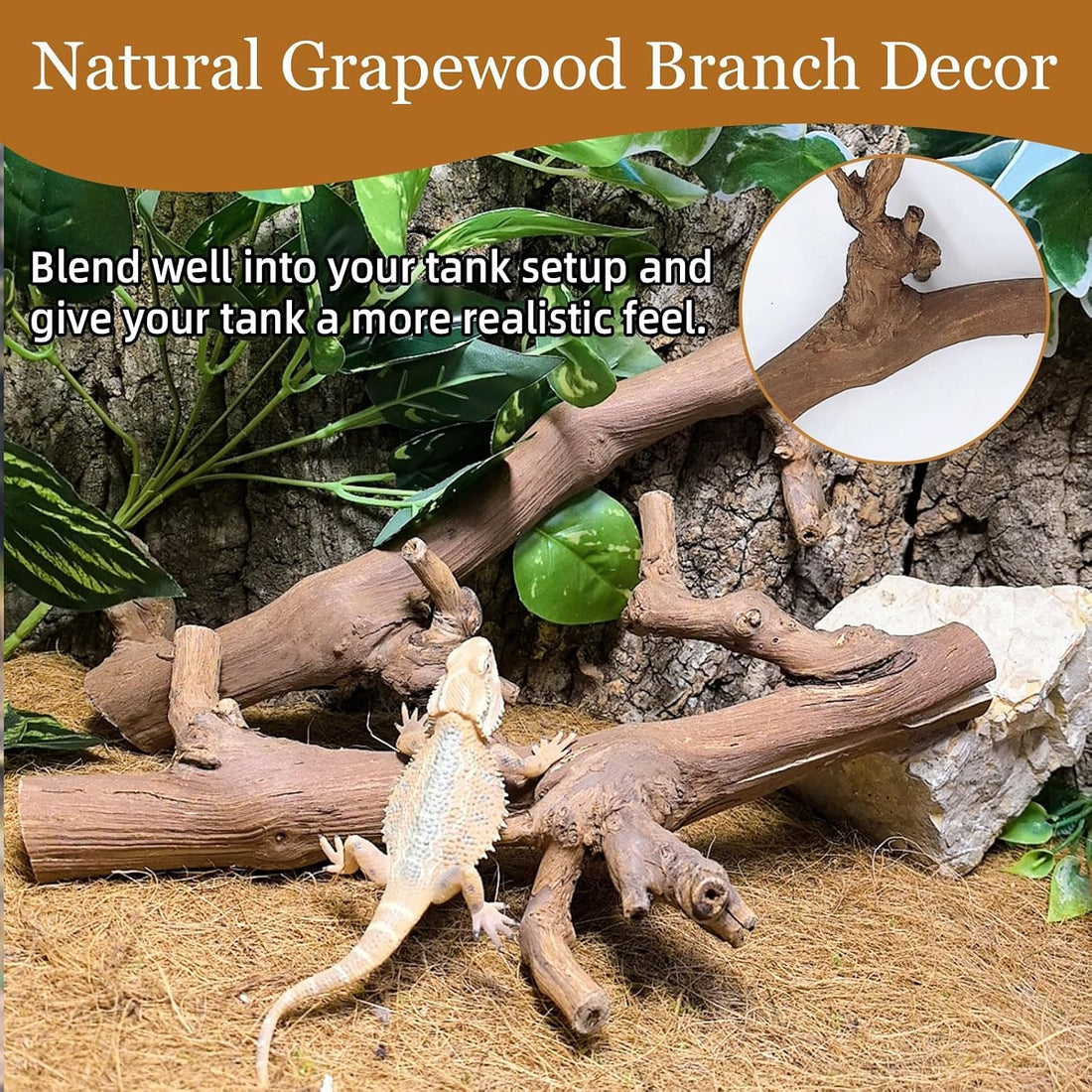 2PCS Reptile Wood Branches Decor,Snake Climbing Branch Tree Trunk