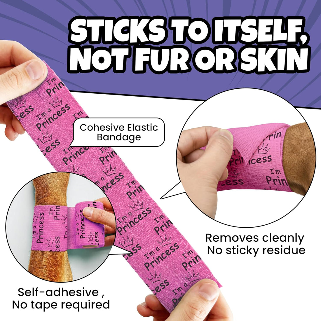 Funny Vet Wrap for Dogs, 2in Self-Adhesive Bandage Tape, 6 Pack Girls