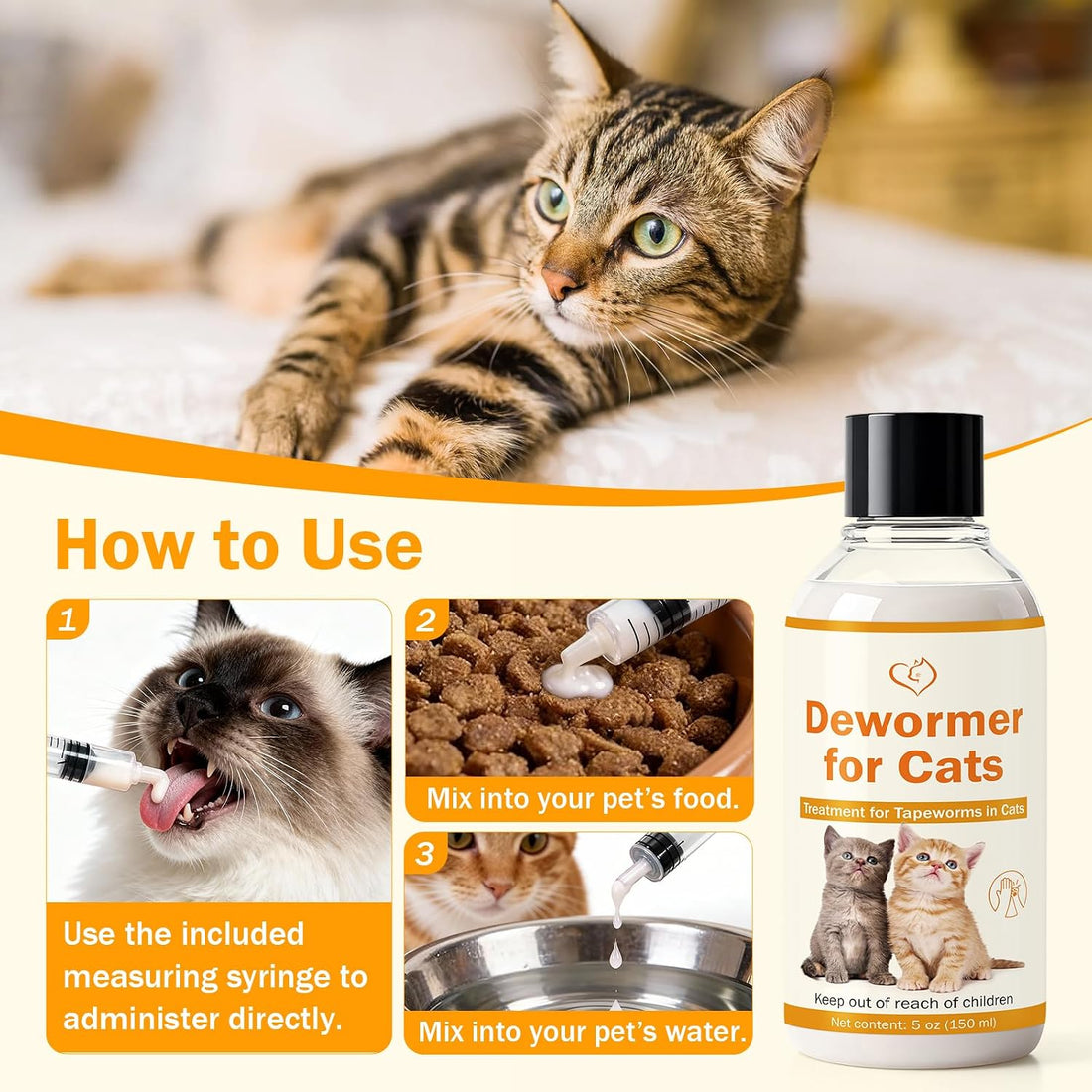 Cat Dewormer, Tapeworm Dewormer for Cats & Kittens, 2 Weeks & Older