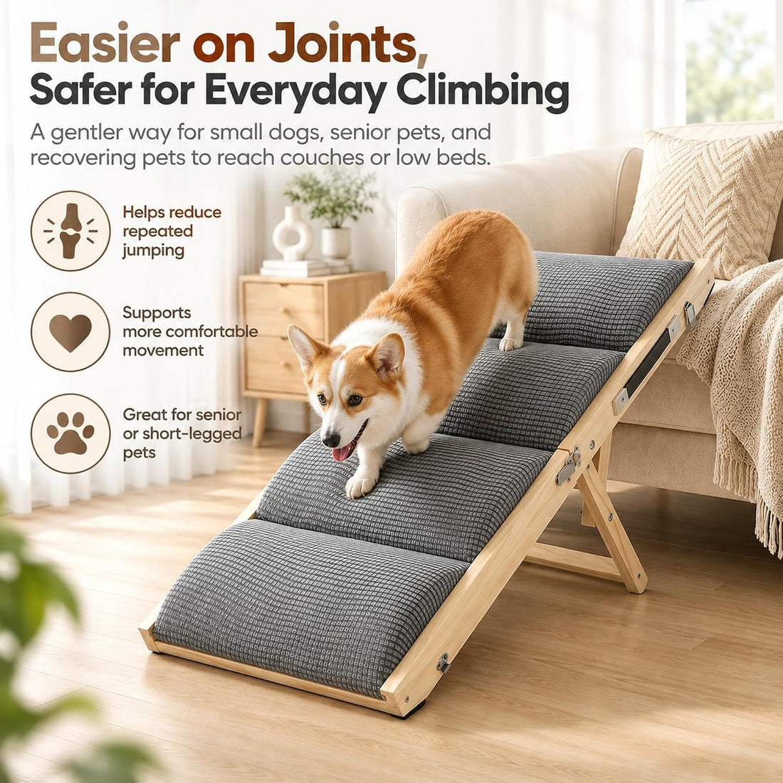 Dog Ramp for Bed & Couch, Folding & Ajustable Pet Steps 13.8''