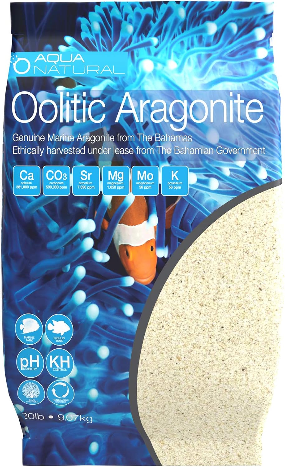 Aqua Natural Aquarium Sand, Oolitic Aragonite, 20lb