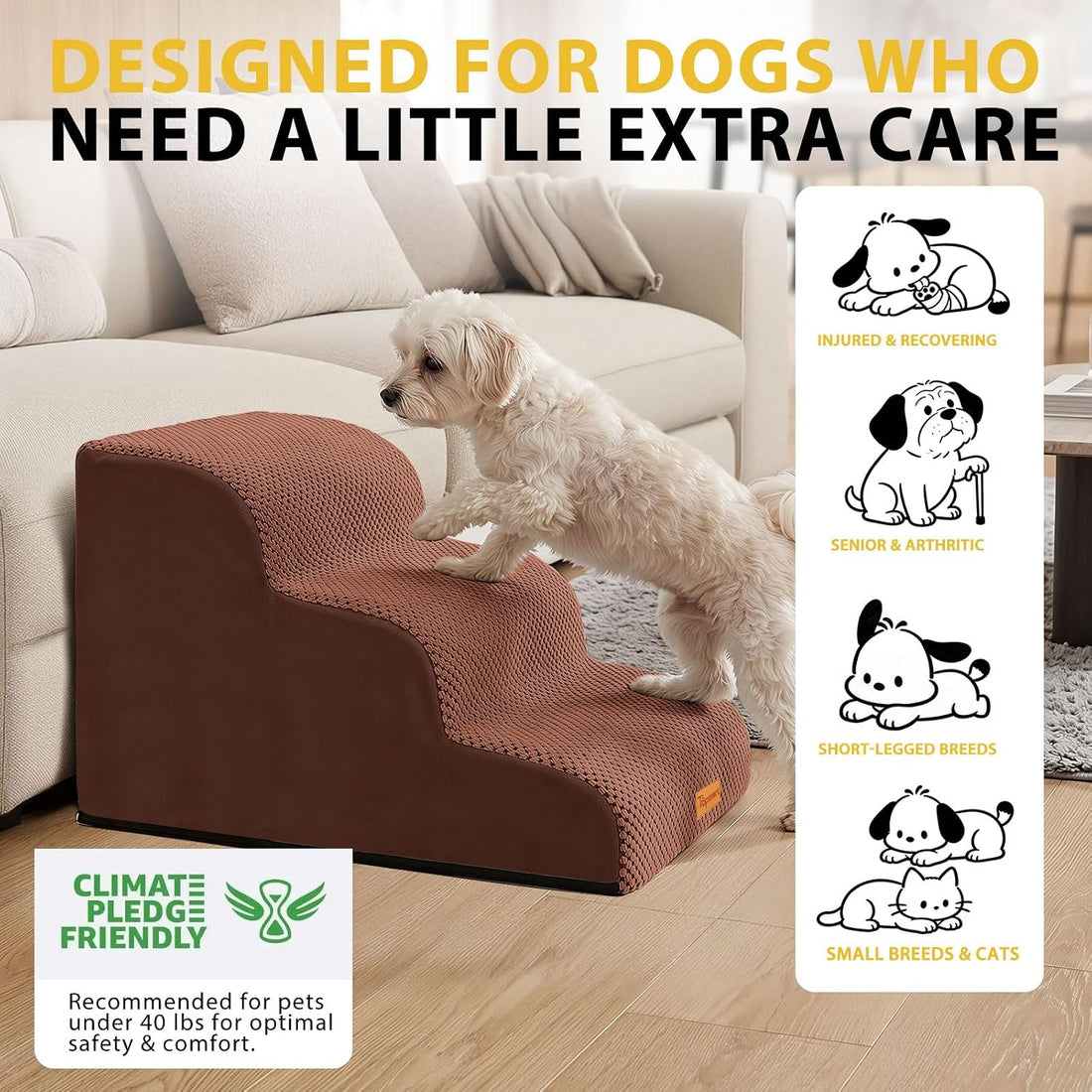 Dog Stairs for Small Dogs, 3-Step Non-Slip Foam Pet Steps for Couch