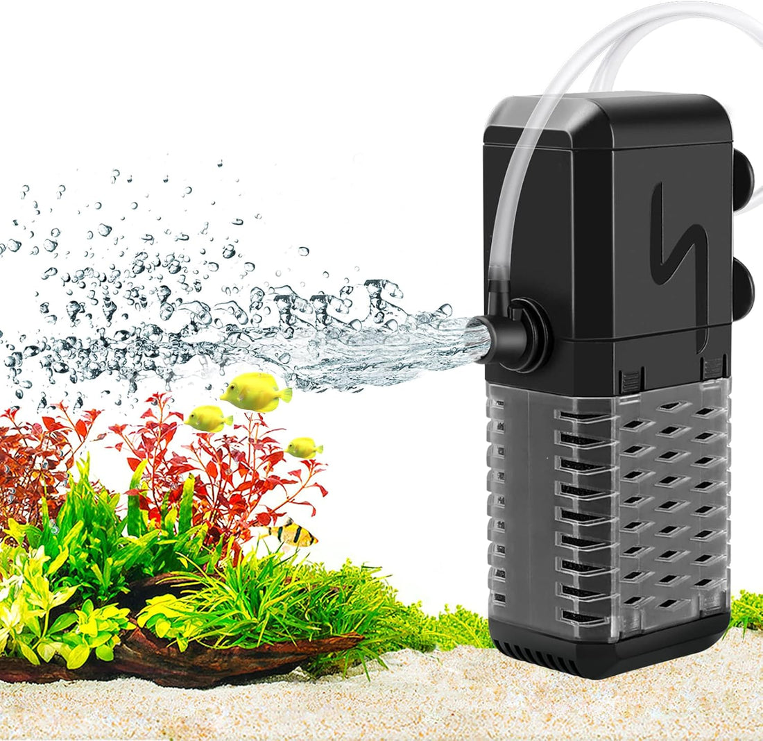 AQQA Submersible Aquarium Filter, Adjustable Flow with Aeration System