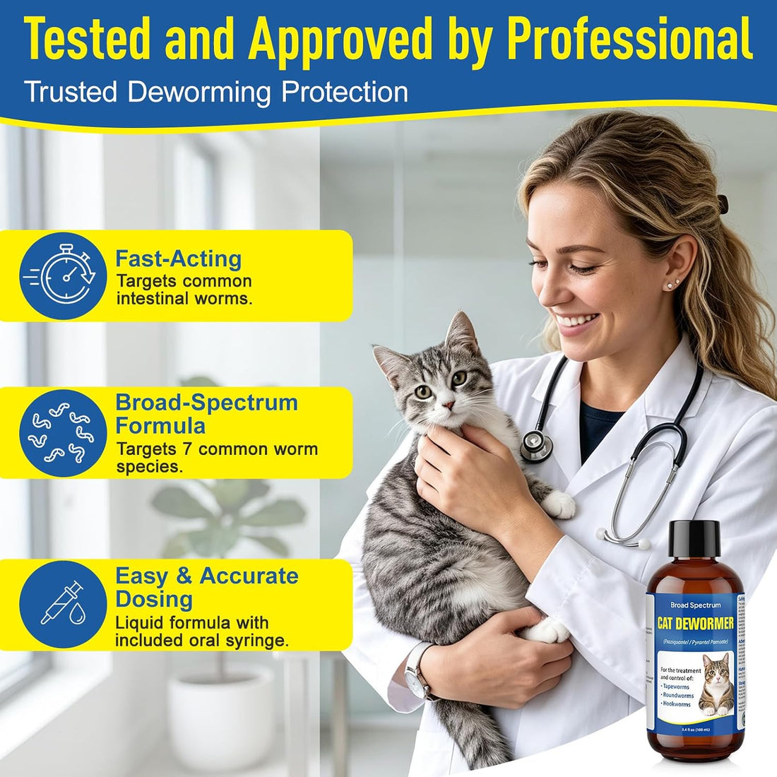 Dewormer for Cat and Kittens, Triple Dewormer for All Worms