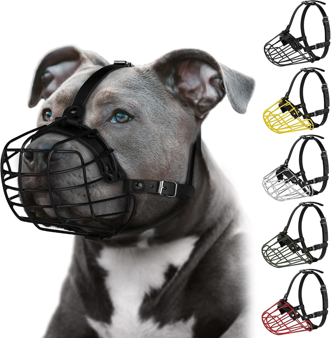 Pitbull Dog Muzzle Metal Mask Amstaff Secure Wire Basket Adjustable