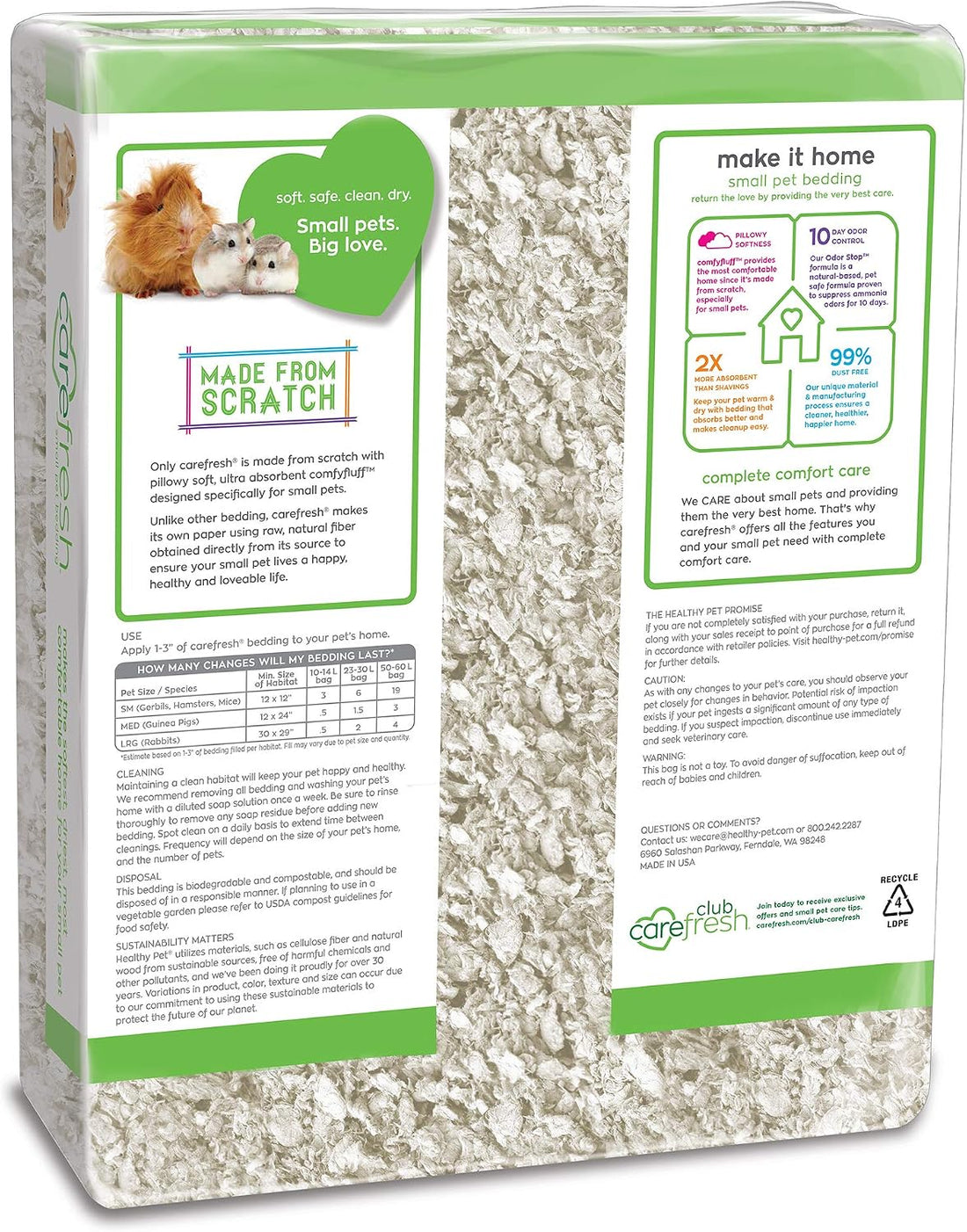 Carefresh White Natural Paper Small Pet Bedding, Odor Control 50L