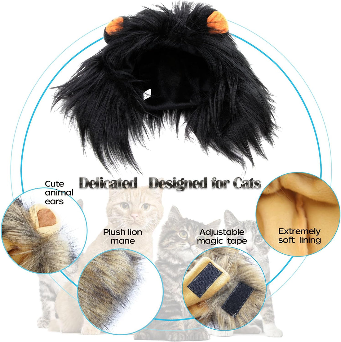 Lion Mane Wig for Cat Costume Pet Adjustable Washable Comfortable