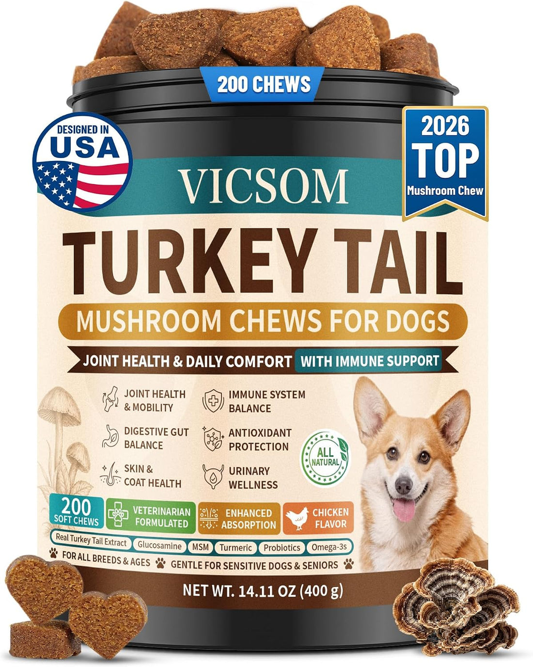 Turkey Tail Mushroom for Dogs, Immune & Joint Supplement for Dog