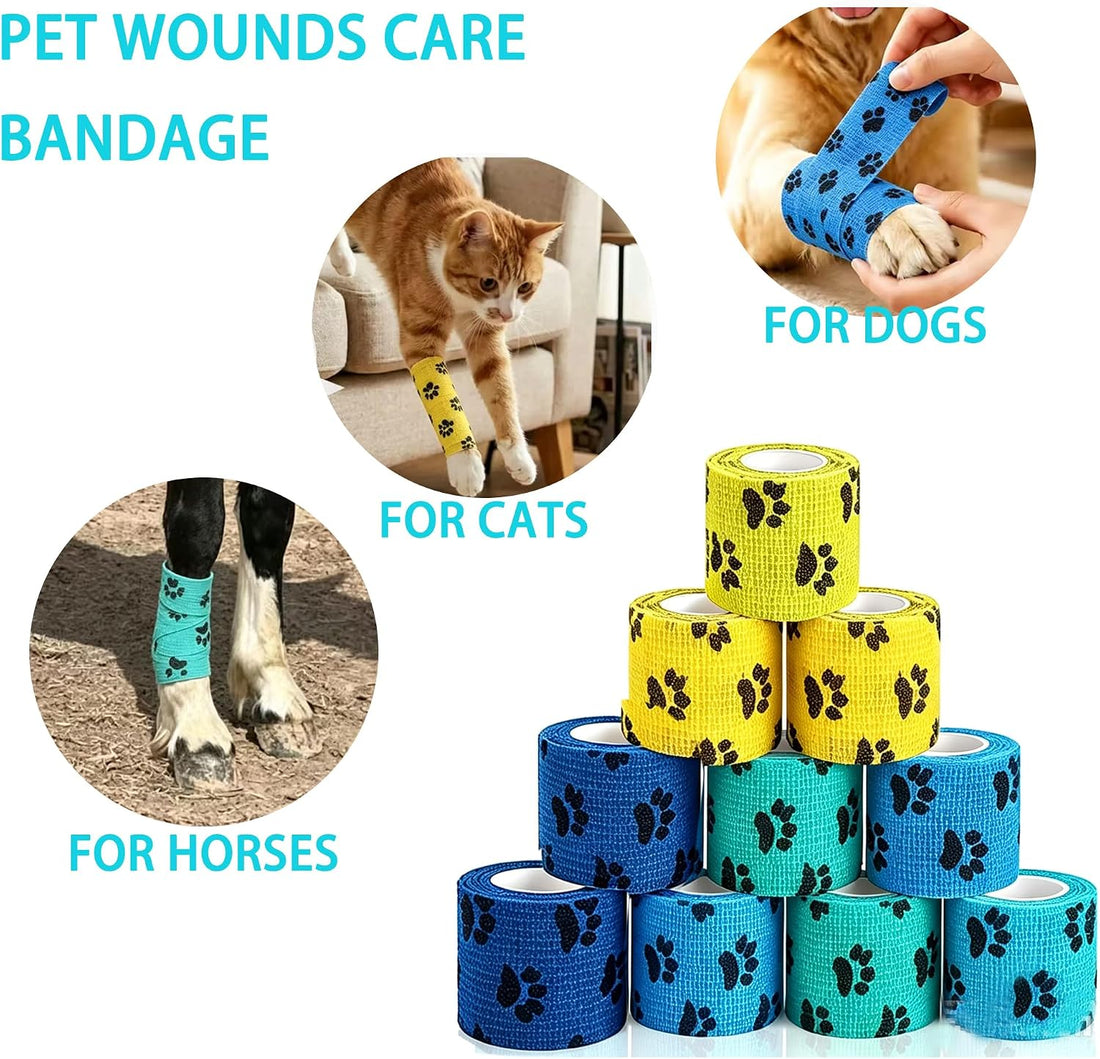 12 Rolls Vet Wrap Cohesive Bandages for Dogs, Cats