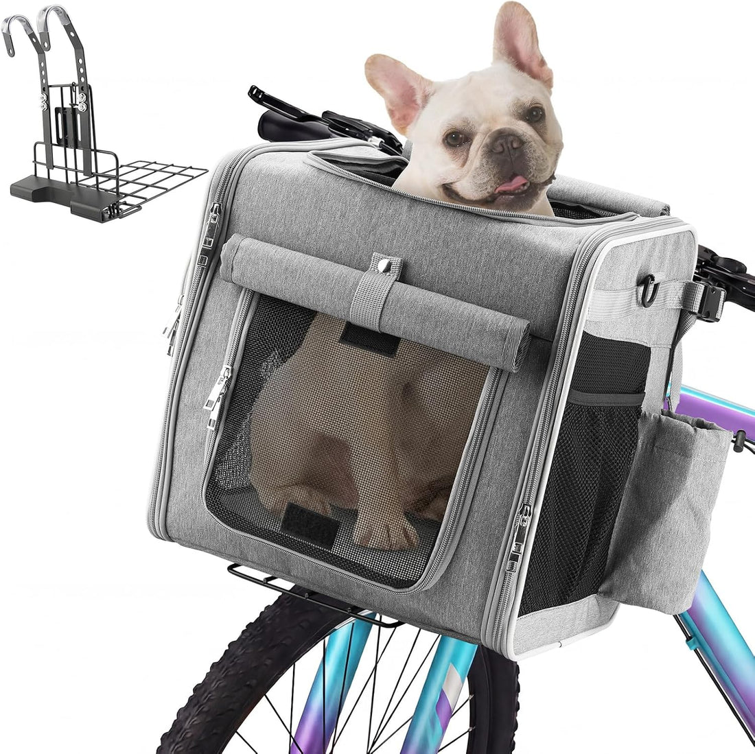 Pet Bike Basket with Secure Mounting Bracket for Small Dogs