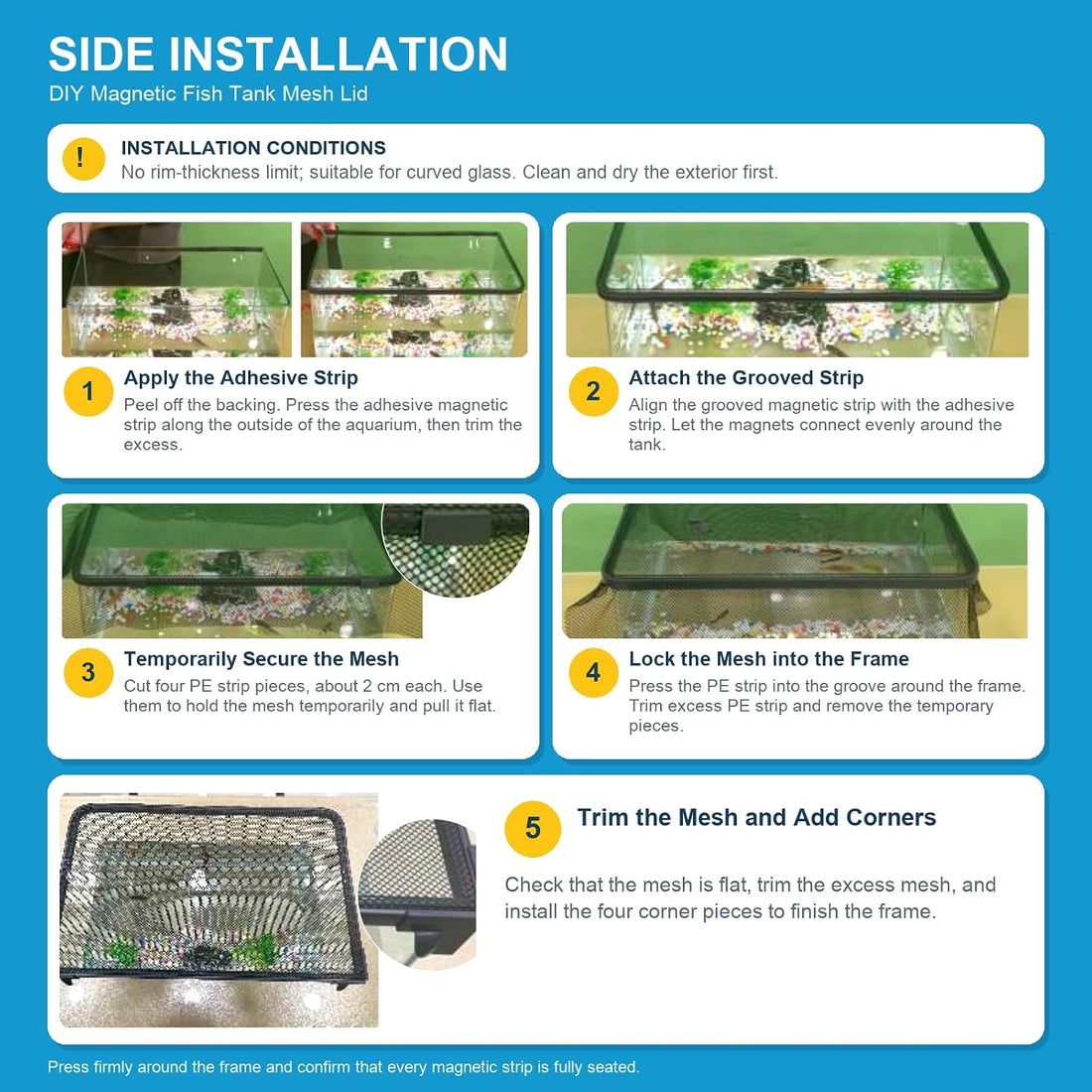 Magnetic Fish Tank Mesh Lid with Feeding Window, 39"x19"