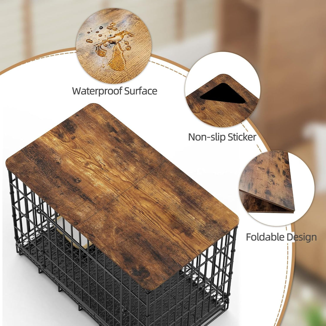 Dog Crate Topper for 30'' Dog Cage, Dog Kennel Topper Wood Countertop