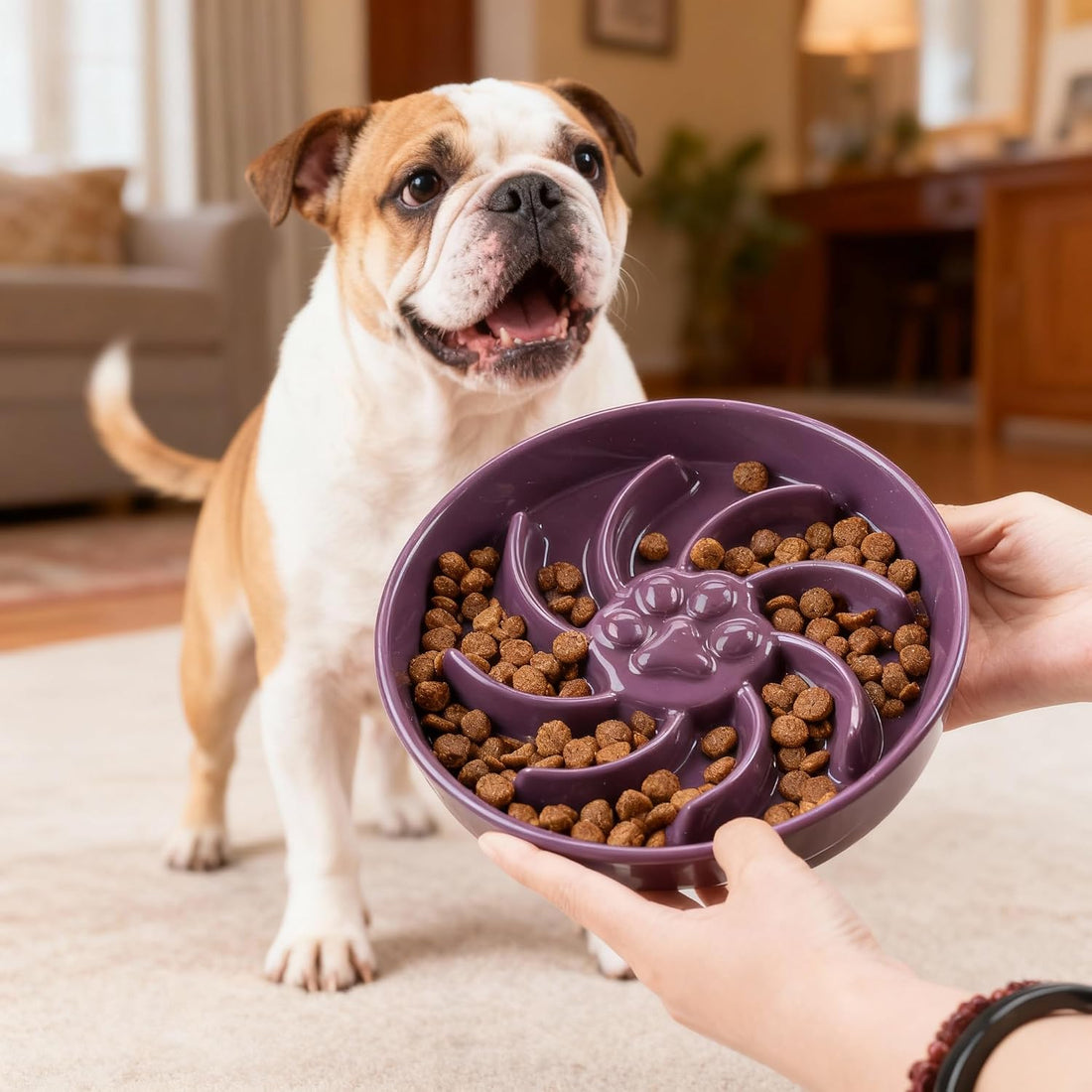 Ceramic Slow Feeder Dog Bowl, 3 Cup Dog Food or 25oz Water