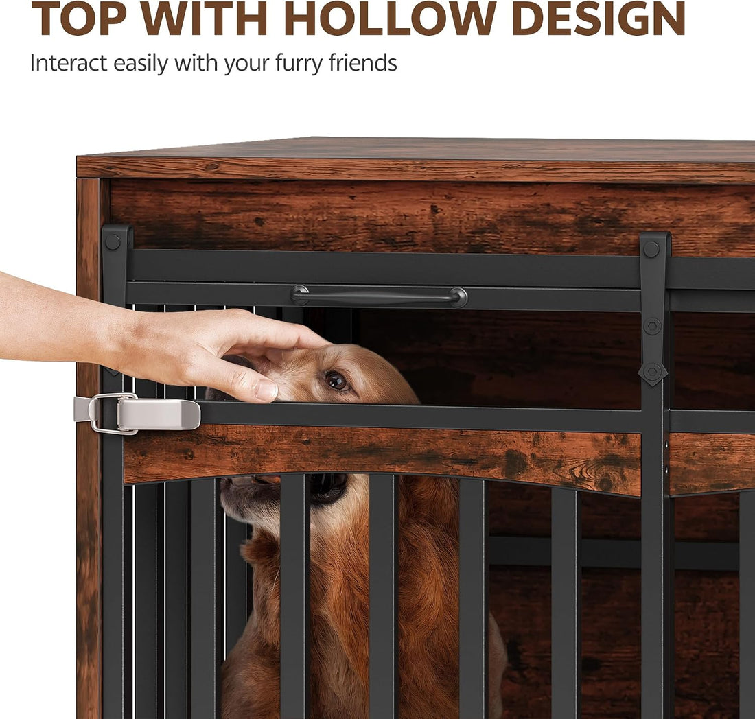 68.9" Double Dog Crate Furniture, Dog Crate for 2 Dogs Brown