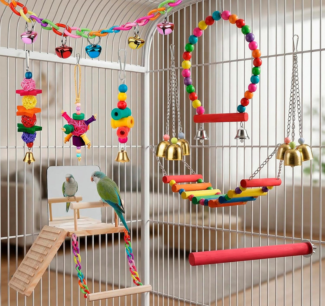 Bird Toys cage Accessories Parakeet Parrot Swing Wood Stand Perch