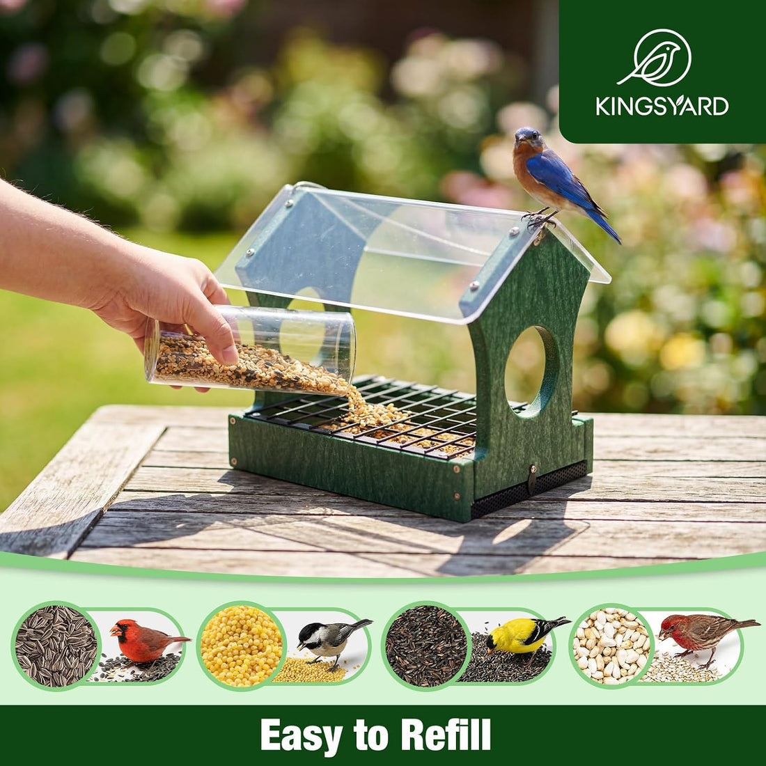 Kingsyard Rain-Resistant Platform Bird Feeder for Outdoor Hanging