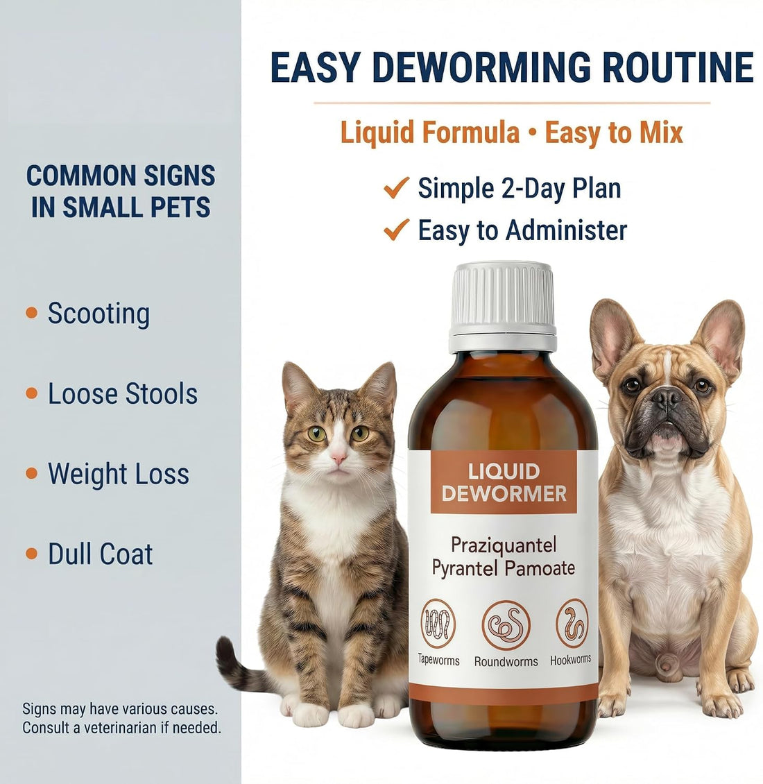 Praziquantel & Pyrantel Liquid Dewormer for Dog and Cat 6-25 lbs