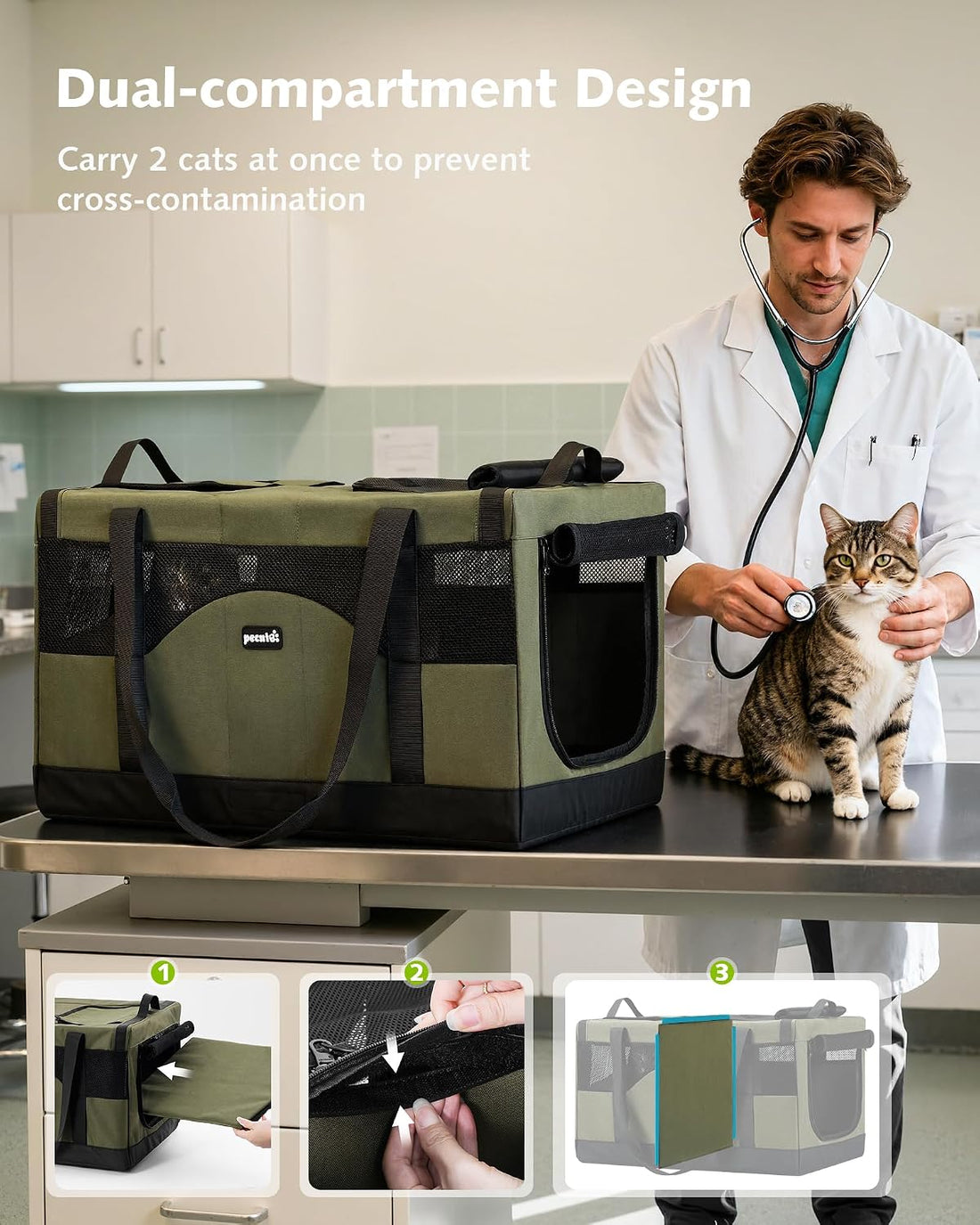 Pecute Large Cat Carrier, Soft Double Pet Crate for 2 Cats Travel