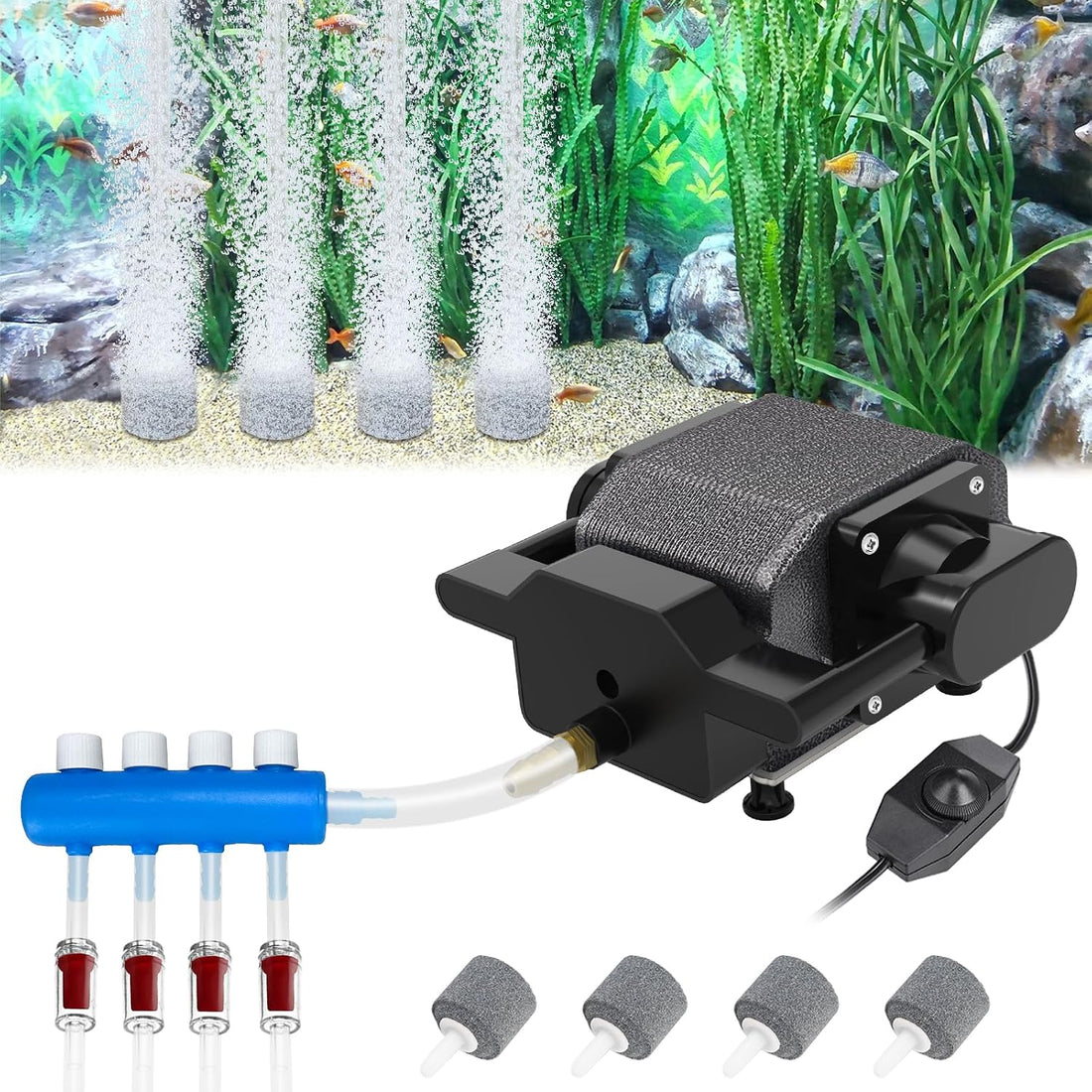 AquaMiracle Quiet Aquarium Air Pump Adjustable Airflow 200/317/475GPH