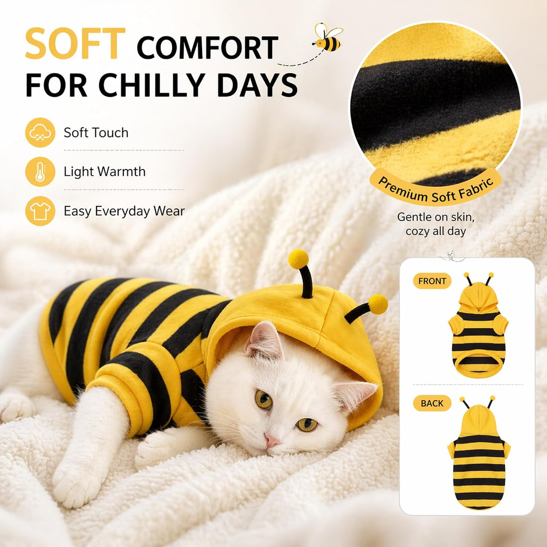 Cute Cat Bee Costume - Pet Halloween Apparel Bumble Bee Cosplay