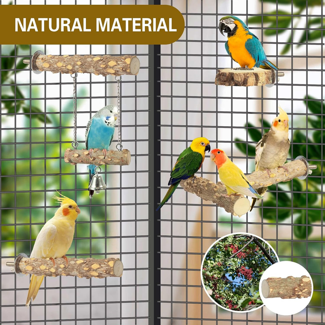 Bird Perches,4pcs Natural Wood Birds Stand Branch