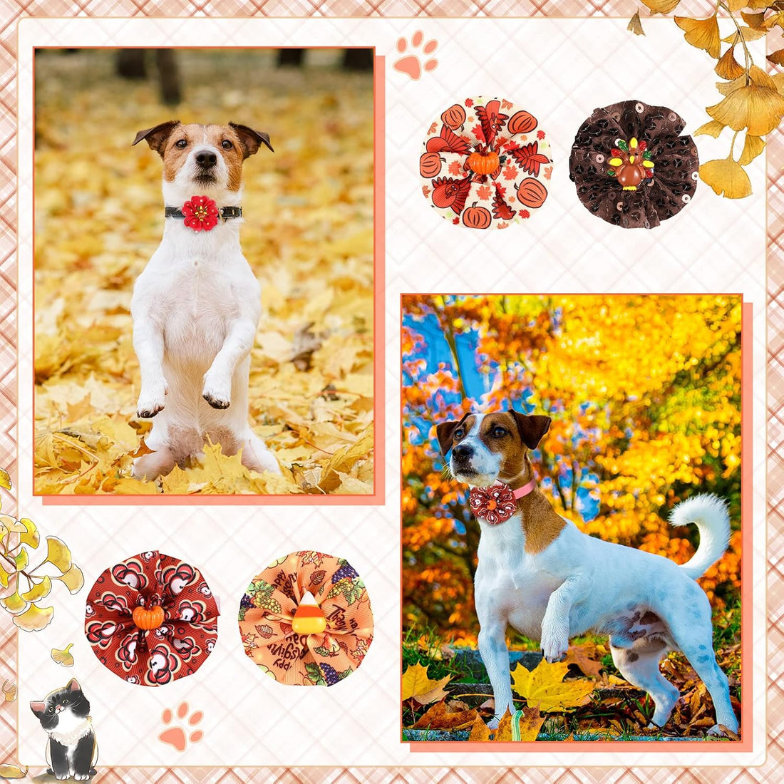 Frienda 8 Pcs Fall Thanksgiving Dog Collar Flower Attachment Bows