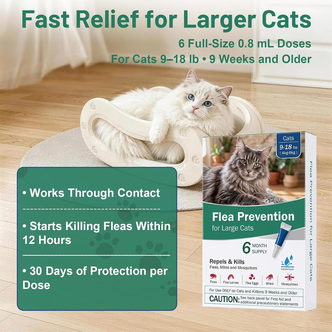 Cat Flea Treatment - Topical Flea Treatment for Cats 9-18 lbs