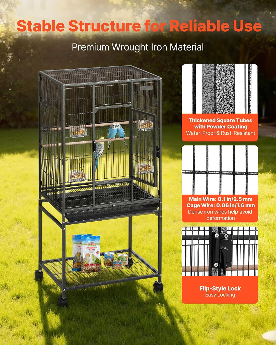 VEVOR Bird Cage, 24.6 x 16.7 x 53.9 inch, Flat Top