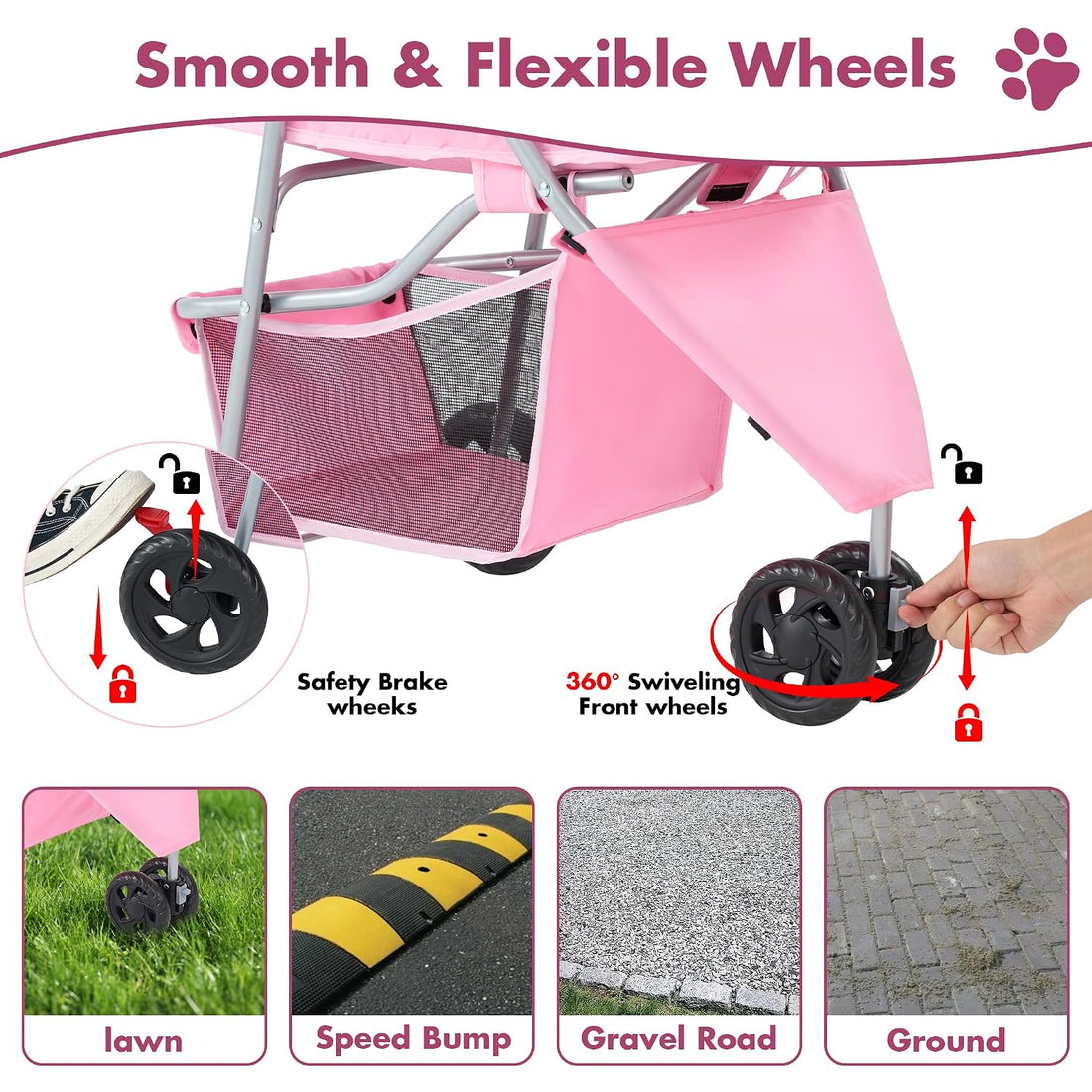 DUMOS 3 Wheels Pet Stroller for Small Dogs and Cats, Foldable