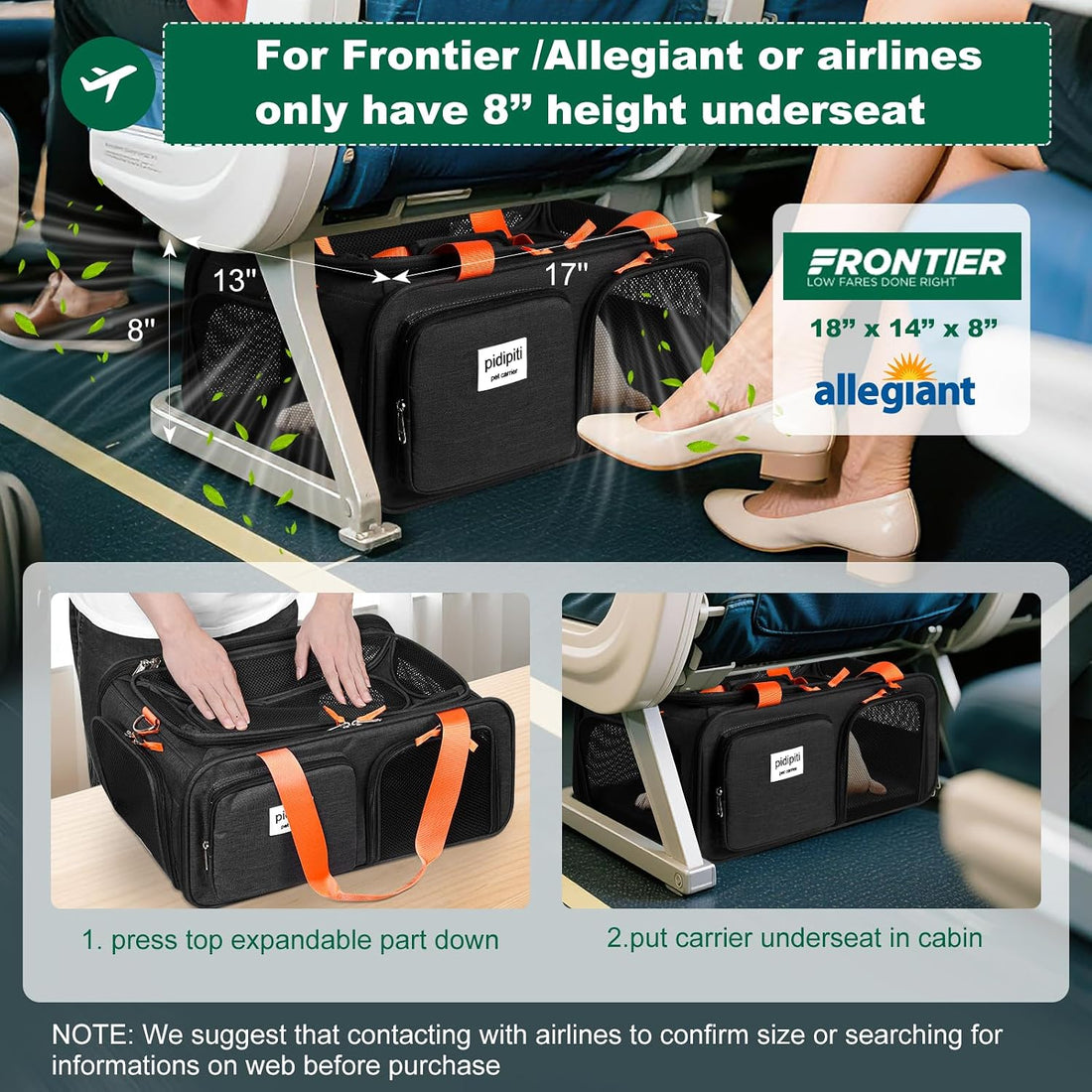 pidipiti 17x13x8 Frontier Allegiant Breeze Airlines Approved top