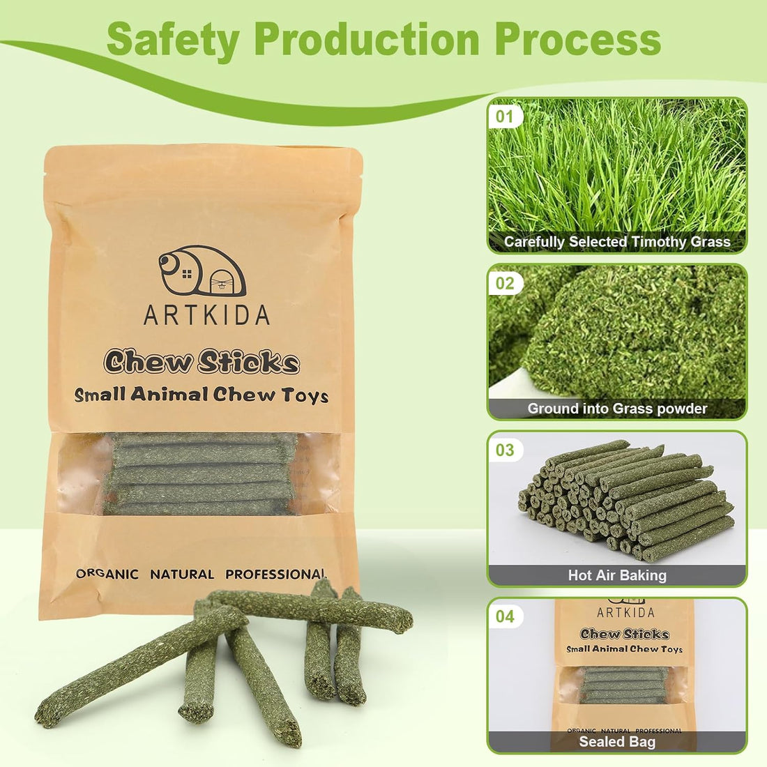 100PCS Timothy Hay Sticks for Rabbits Guinea Pigs Chinchillas Chew