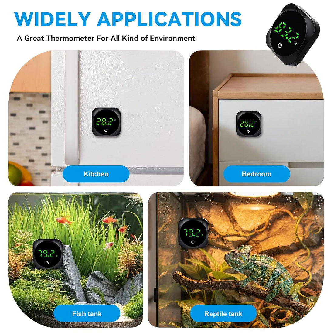 Digital Aquarium Thermometer, Stick-on Fish Tank Water Thermometer