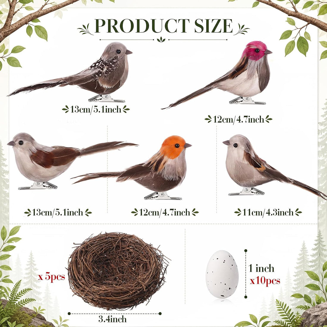 20 Pcs Artificial Birds with Nest and Egg Kit