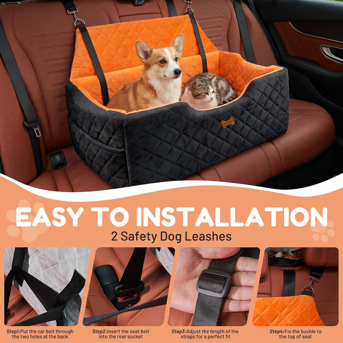 Dog Car Seat for Large Medium Dogs up to 55 lbs, Black