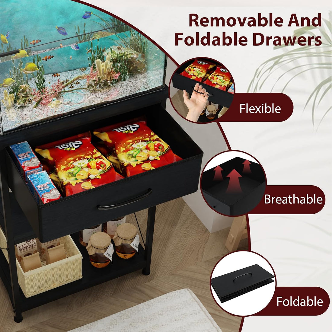 5-10 Gallon Fish Tank Stand with Adjustable Height and Drawer