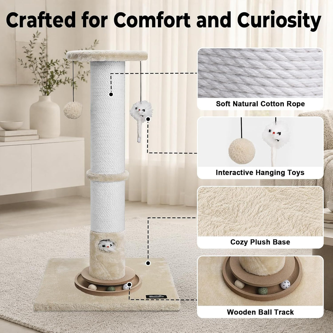 35-Inch Tall Cat Scratching Post, Stable Base for Large Cats