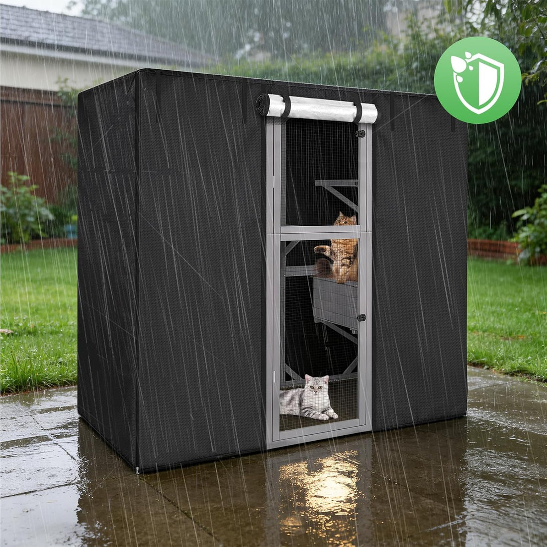 Cat House Cover, Outdoor Cat Enclosure Covers 600D Waterproof Full