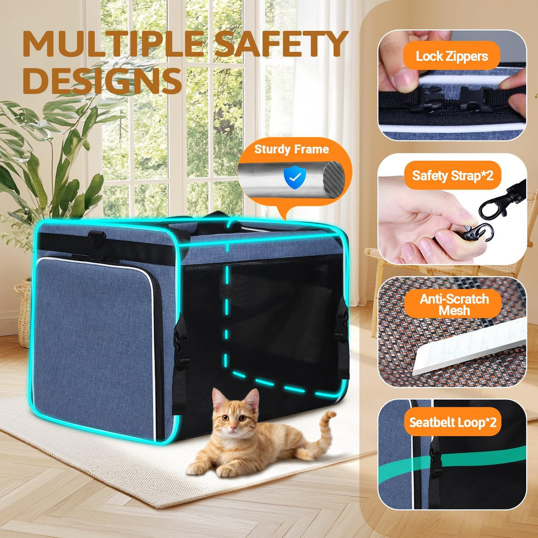 Petskd Side Expandable Extra Large Cat Carrier with Litter Box