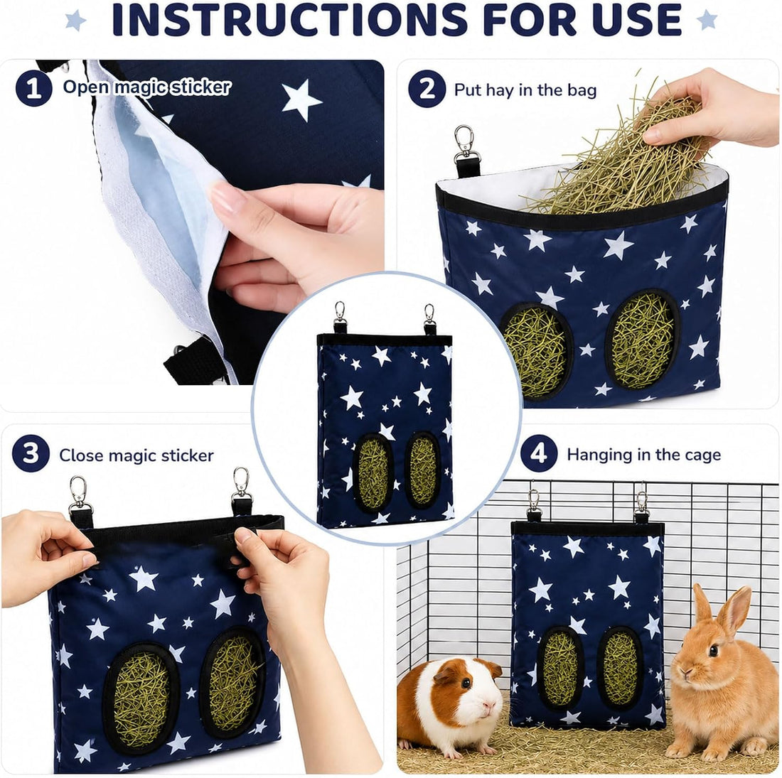 RUGLAMZHIP 2-Hole Hanging Hay Feeder Bag for Rabbits