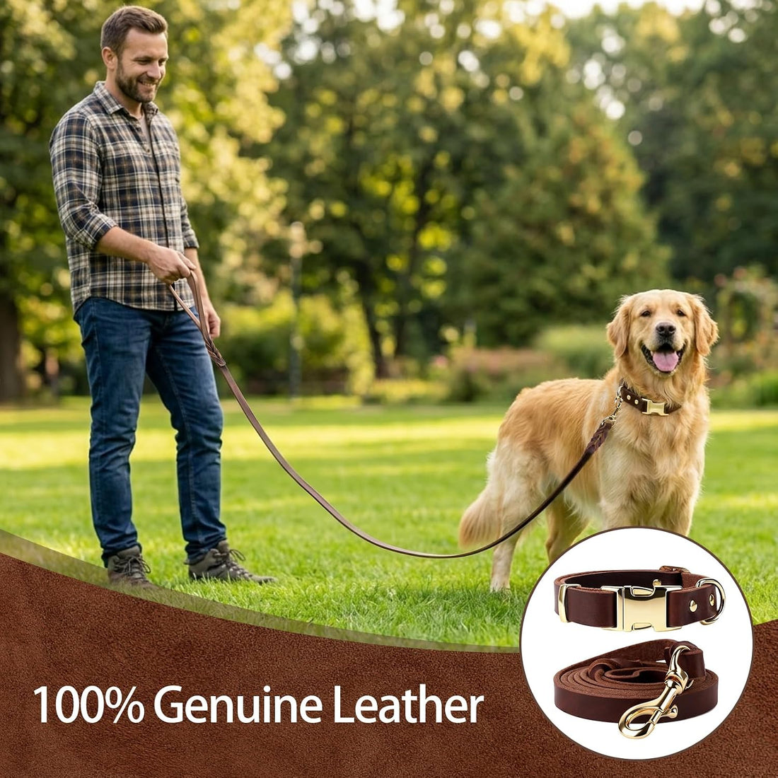 Leather Dog Collar and Leash Set