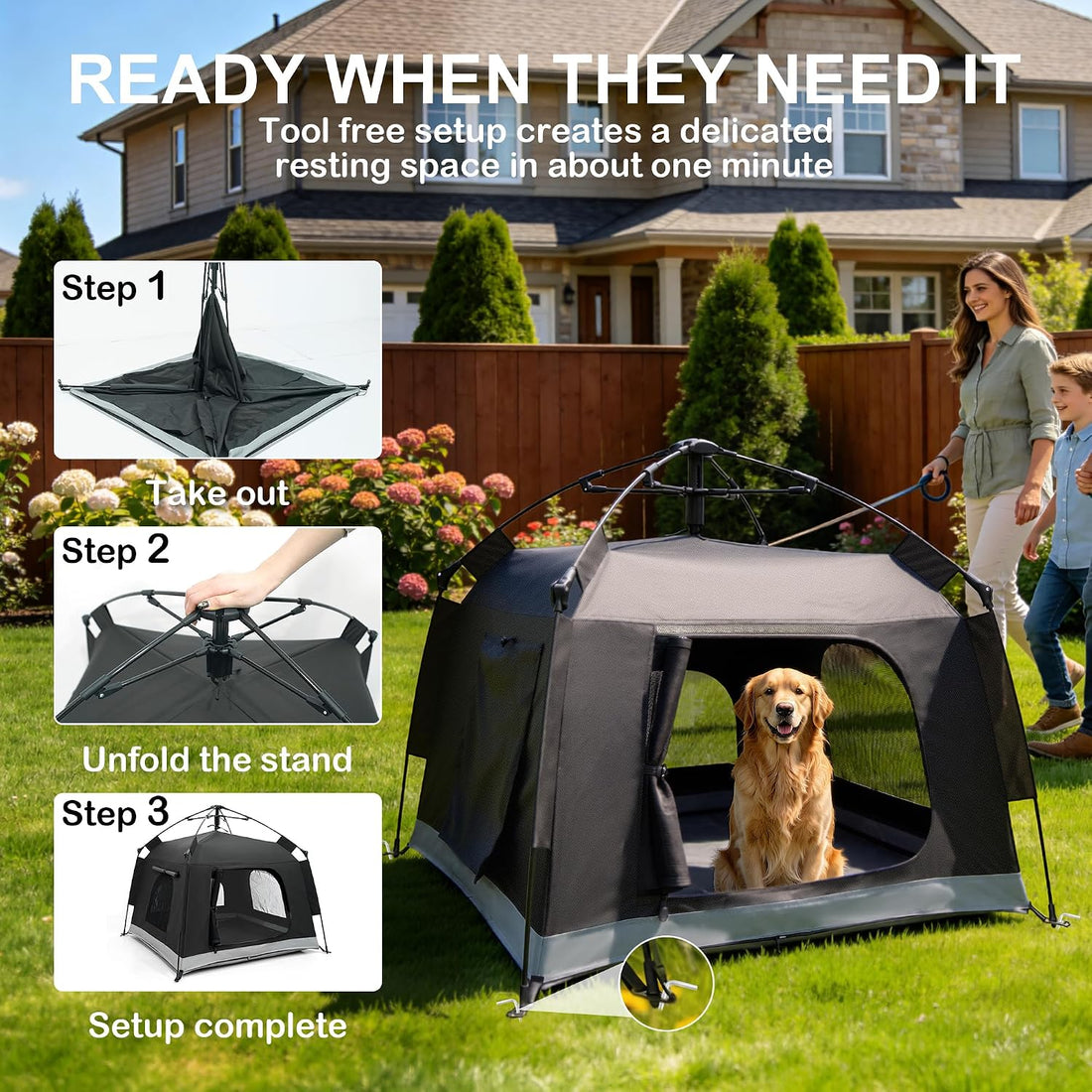 Pop-Up Dog Tent with Removable Floor for Camping and Outdoor Use