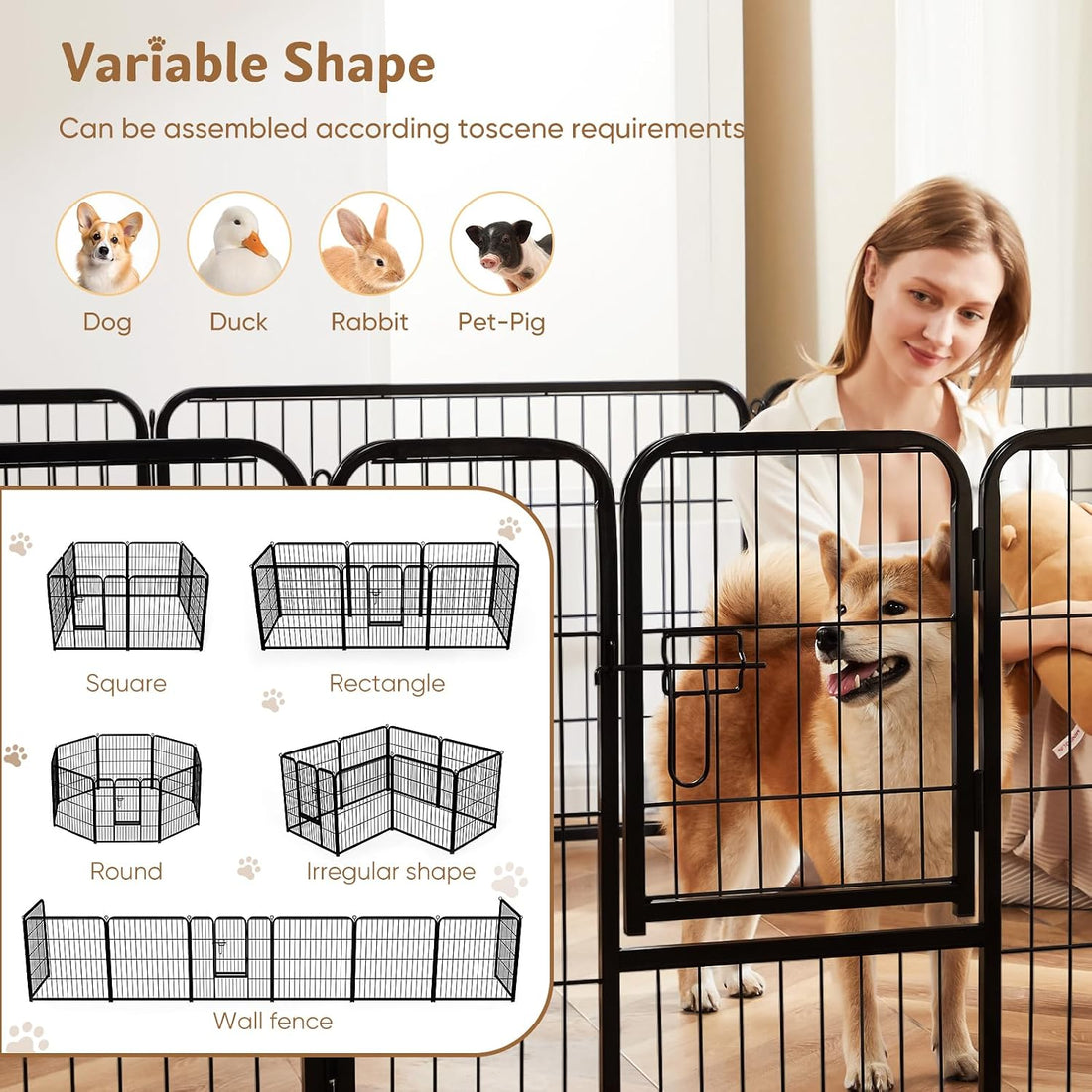 DUMOS Dog Playpen Indoor, Metal 32 Inch 8 Panels Foldable Pet Fence