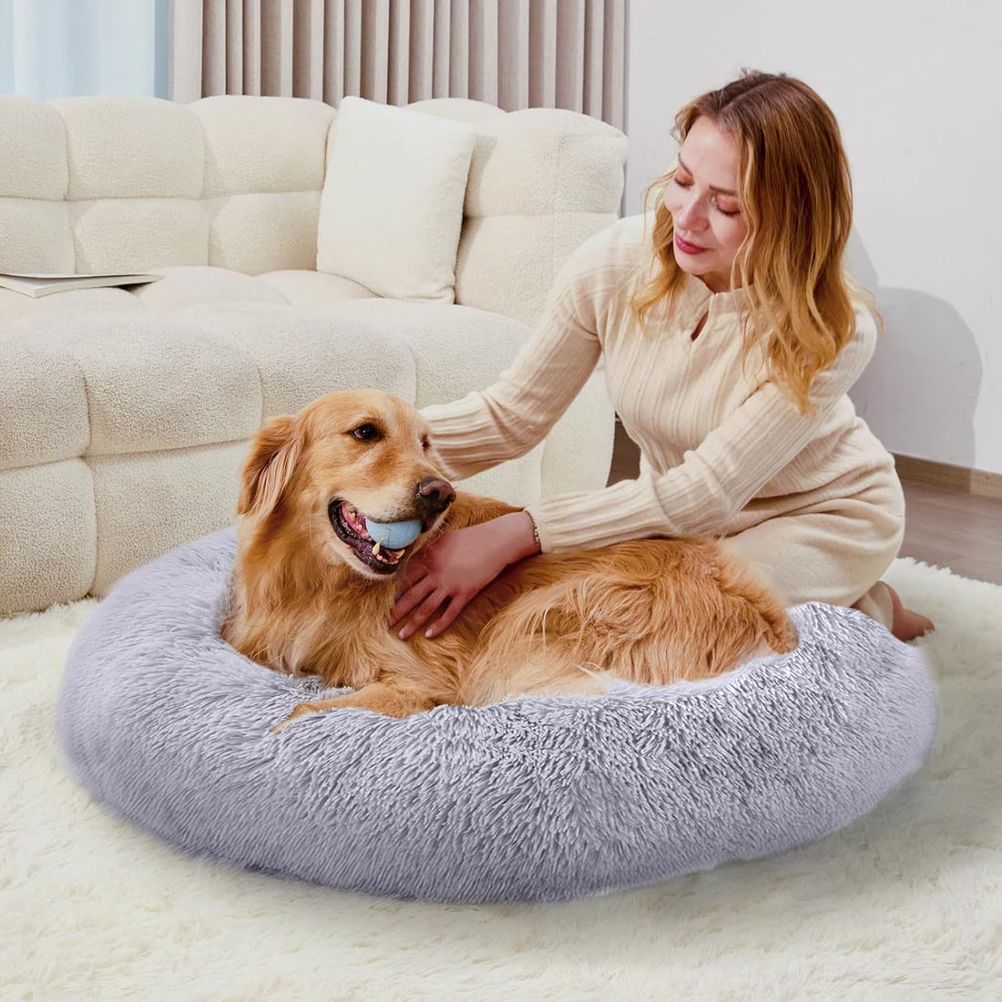 Medium Dog Bed, Washable Plush Donut Dog Bed, 28 Inch