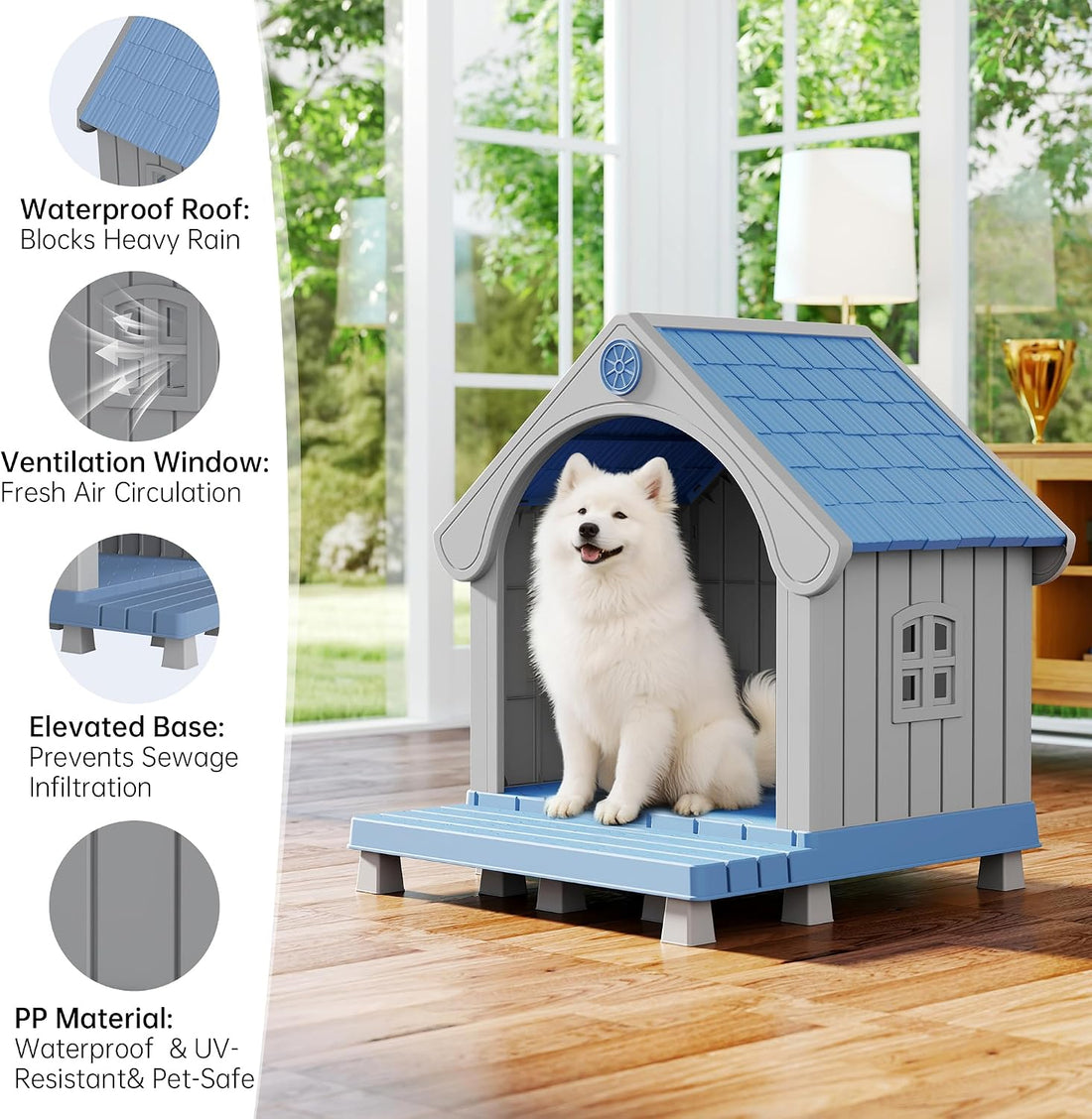 Dog House Outdoor, Plastic Small Dog House-Weatherproof Design