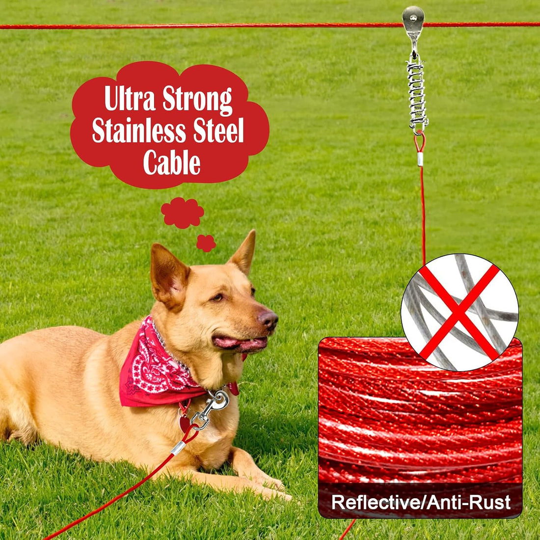 LUFFWELL 100FT Dog Runner for Yard with 15FT Tie Out Cable