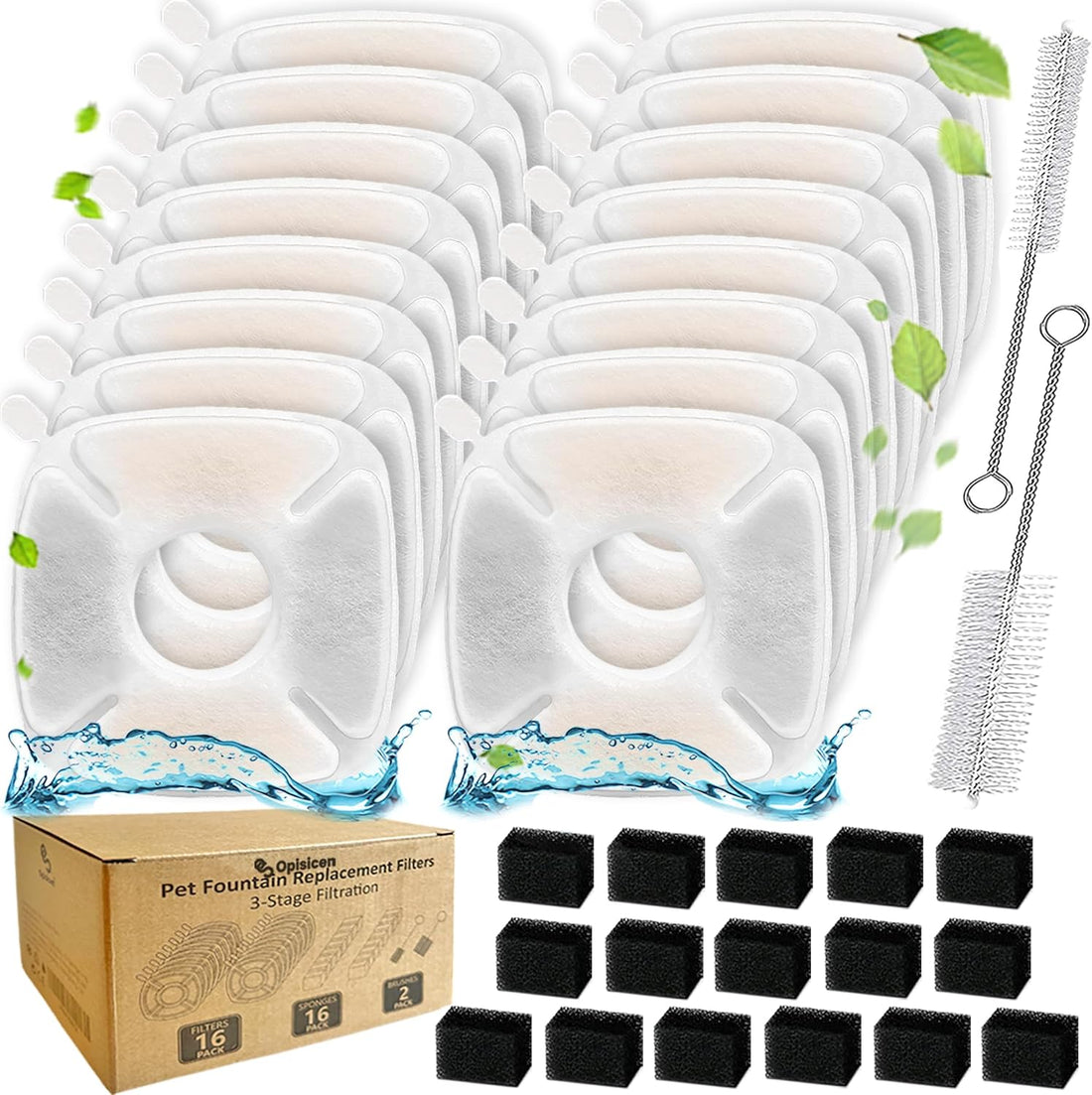 34 Pcs Cat Water Fountain Filters Replacement Compatible with VEKEN