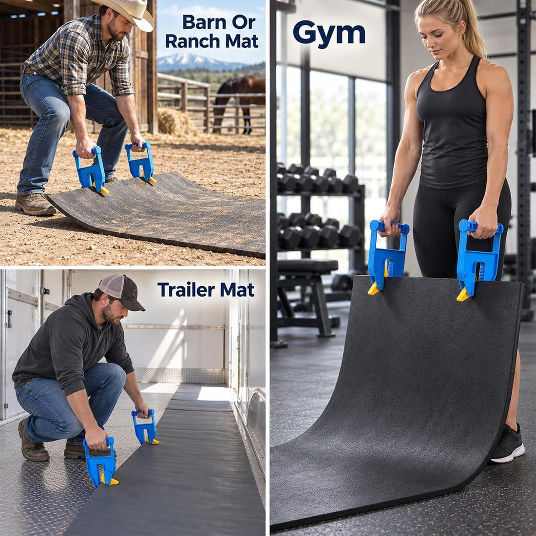 2Pcs Horse Stall Mat Grippers Heavy Duty Handlers 2 Mat Movers Tool