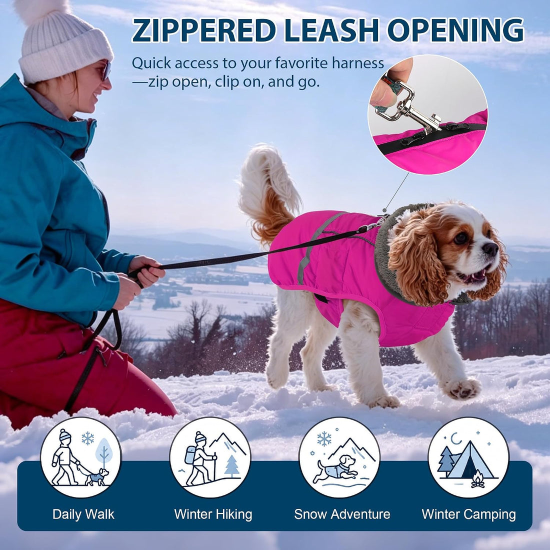Dogcheer Warm Dog Coat, Waterproof Fleece-Lined Dog Jacket with Leash